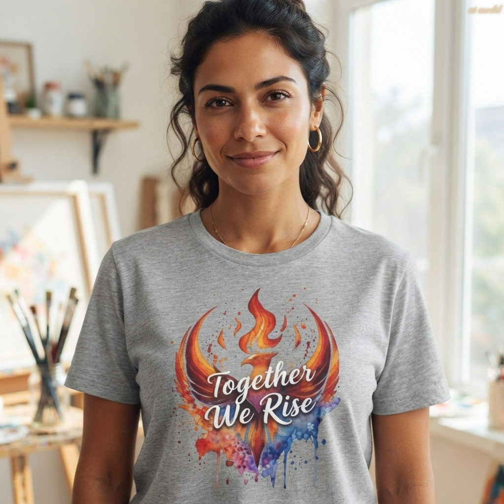 Phoenix Watercolor 'Together We Rise' T-Shirt | Inspirational Flame Design | Activist Tee