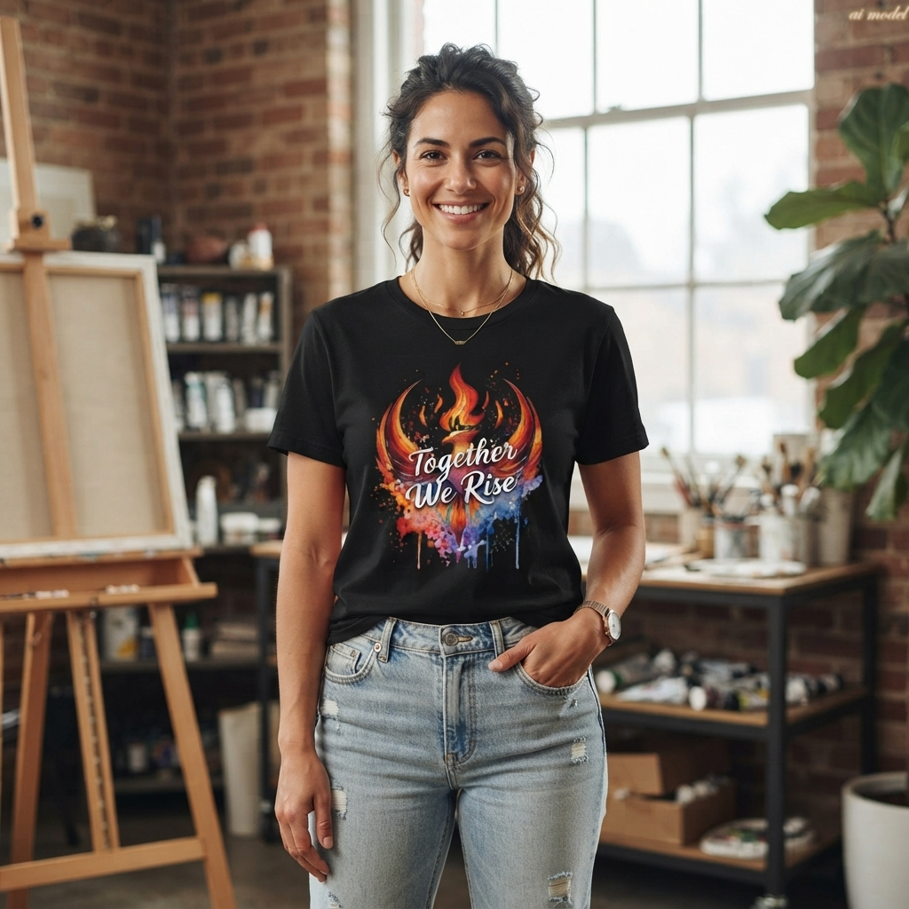 Phoenix Watercolor 'Together We Rise' T-Shirt | Inspirational Flame Design | Activist Tee