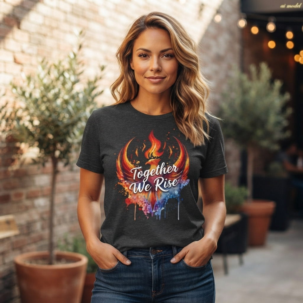 Phoenix Watercolor 'Together We Rise' T-Shirt | Inspirational Flame Design | Activist Tee