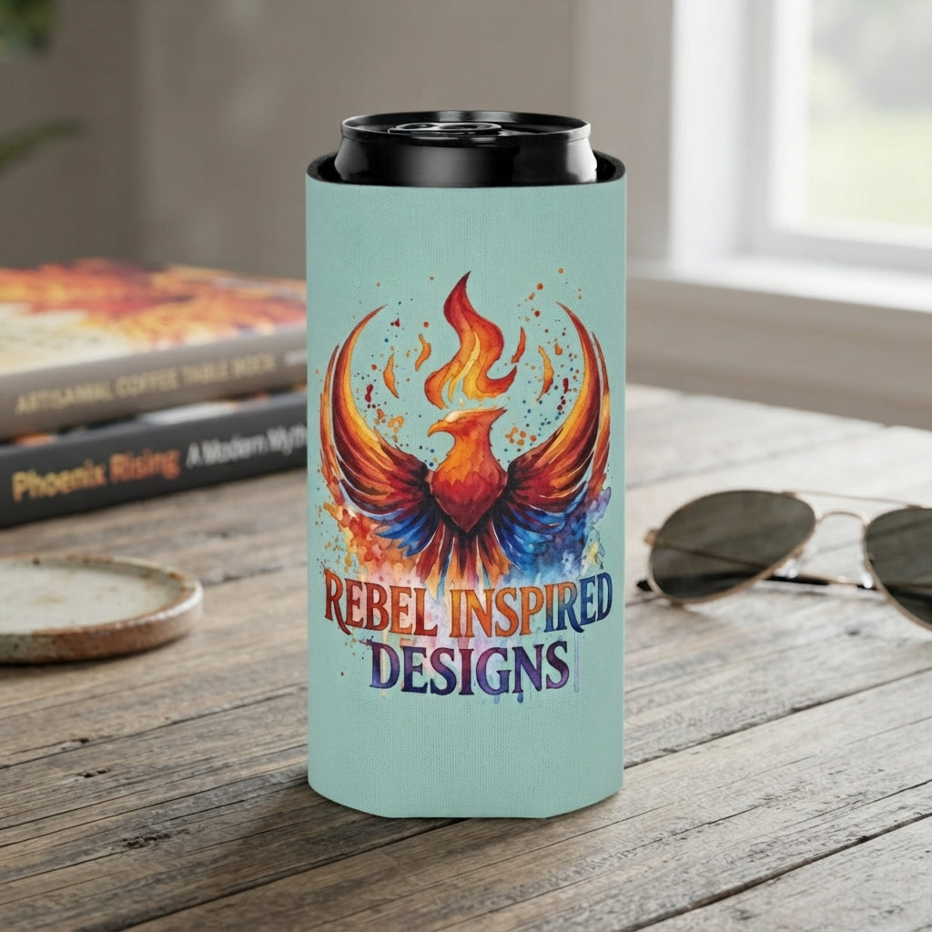 Rebel Inspired Designs Phoenix Can Cooler | Watercolor Flame Drink Sleeve