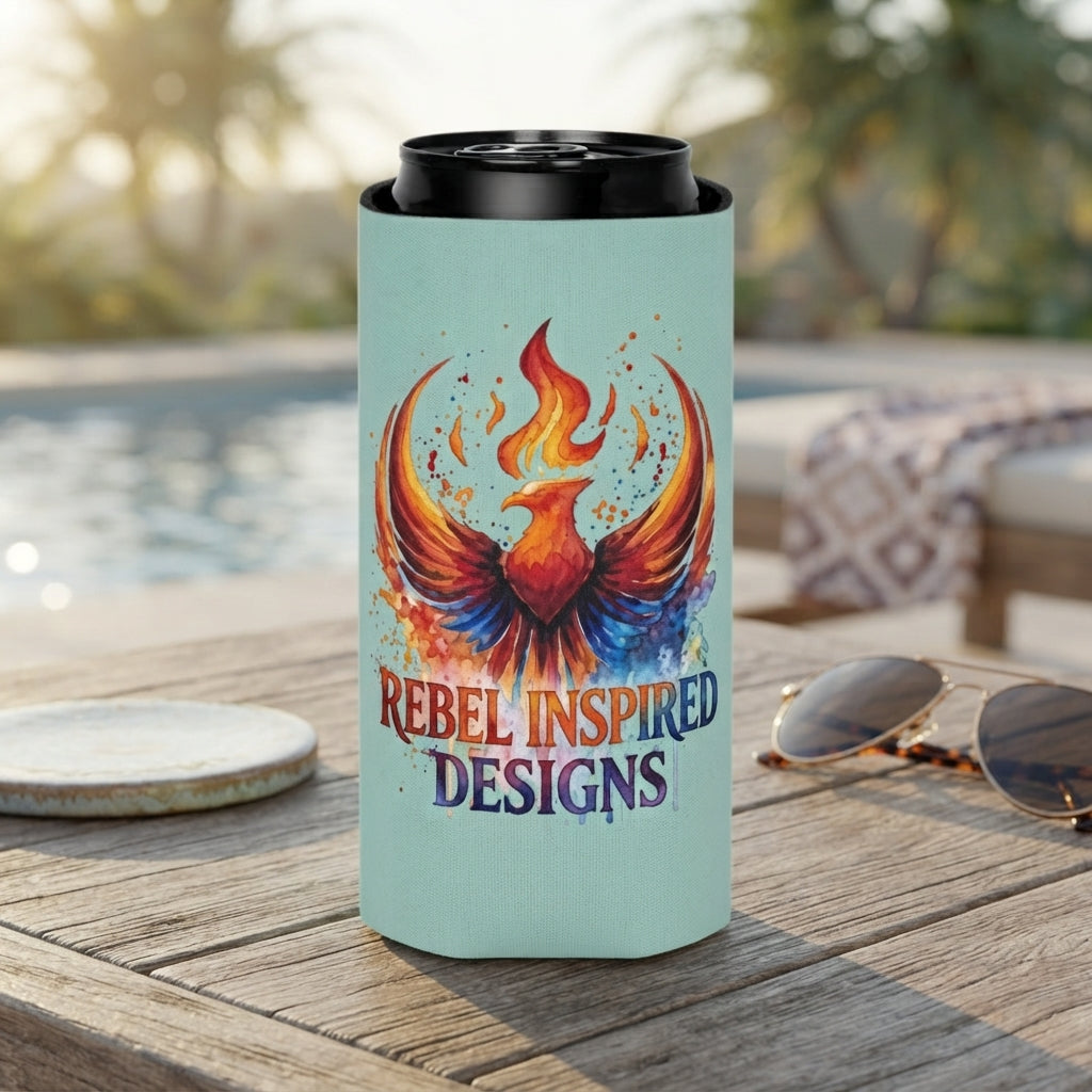 Rebel Inspired Designs Phoenix Can Cooler | Watercolor Flame Drink Sleeve