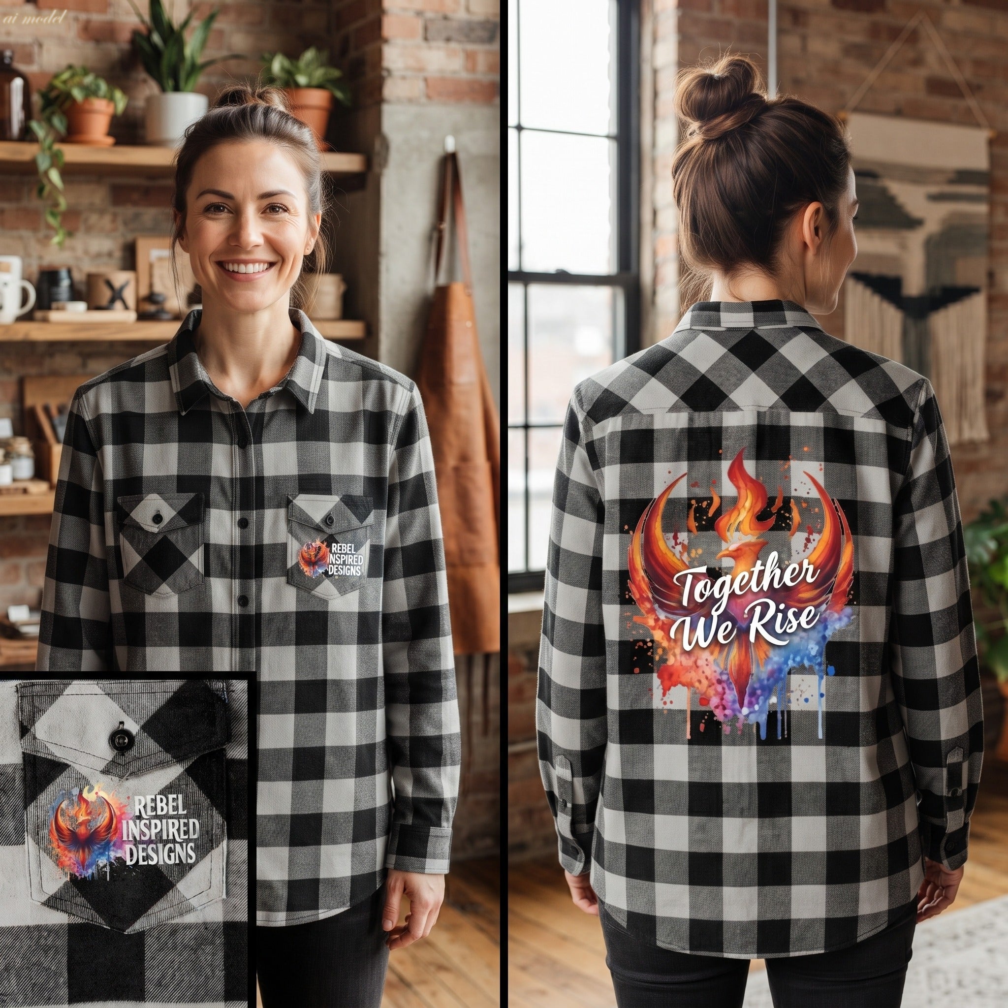 Together We Rise Flannel Shirt | Two-Sided Inspirational Buffalo Check Button-Up