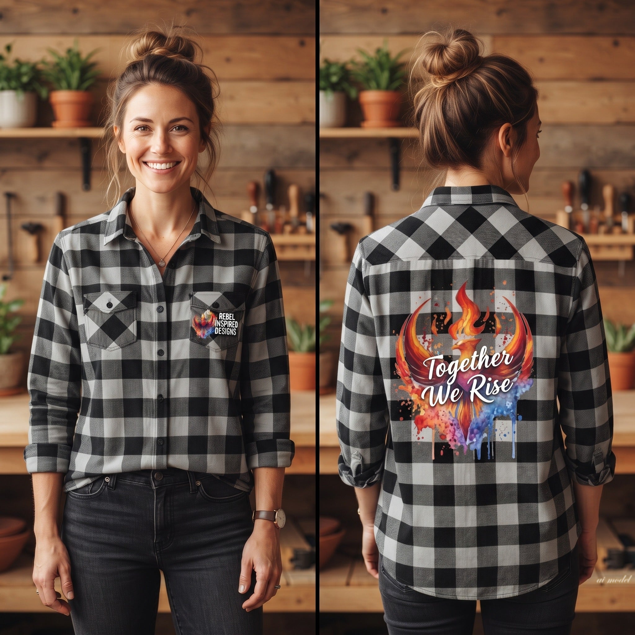 Together We Rise Flannel Shirt | Two-Sided Inspirational Buffalo Check Button-Up