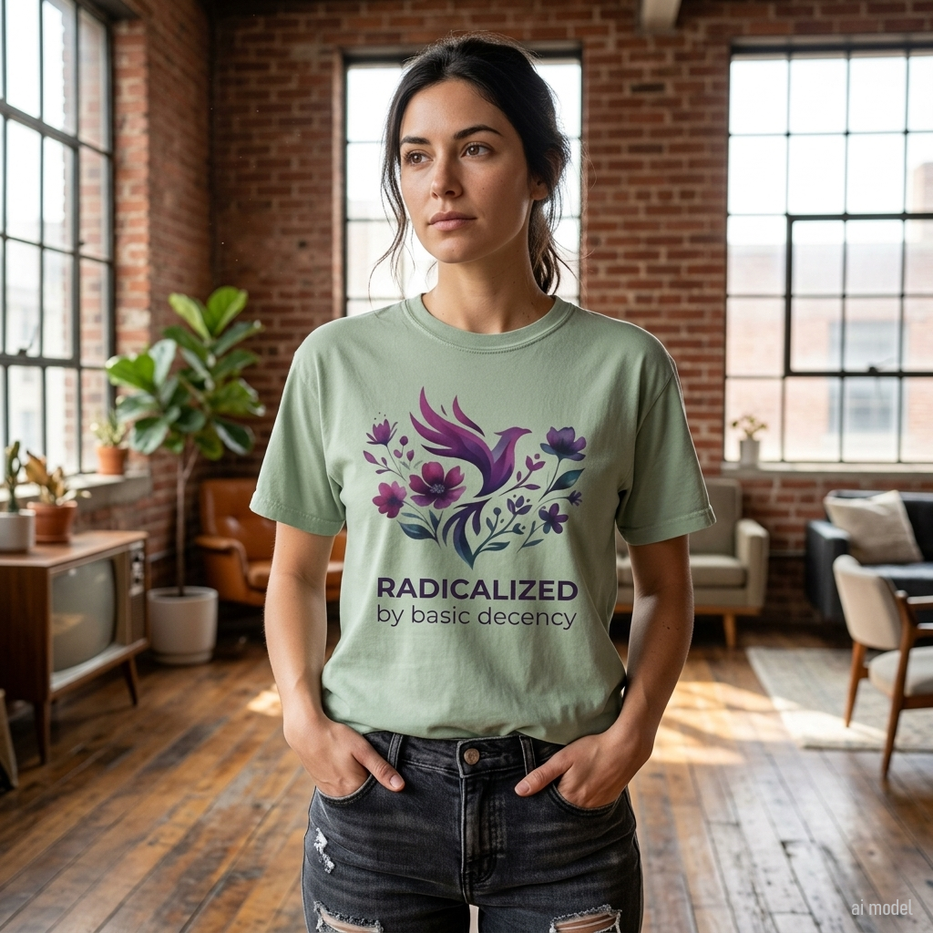 Radicalized by Basic Decency T-shirt | Floral Phoenix Graphic Tee | Activist Gift