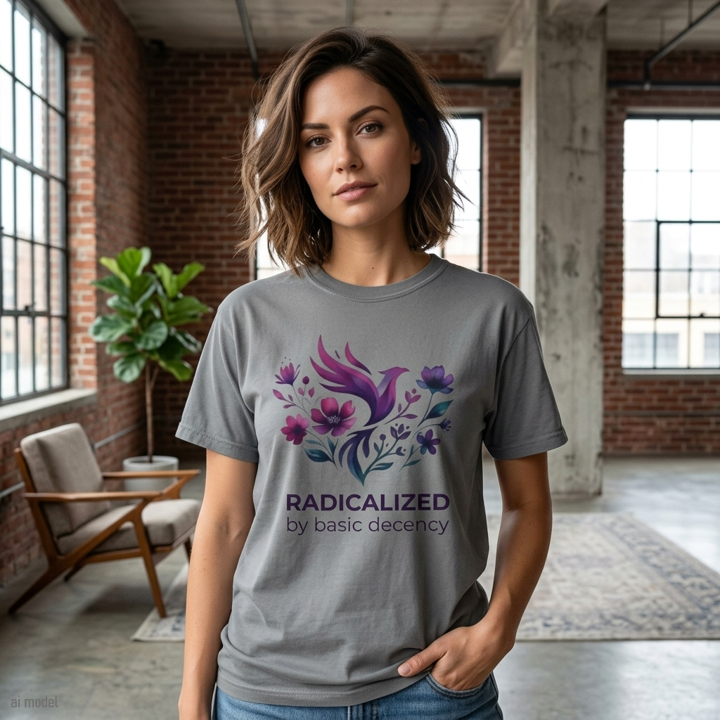Radicalized by Basic Decency T-shirt | Floral Phoenix Graphic Tee | Activist Gift
