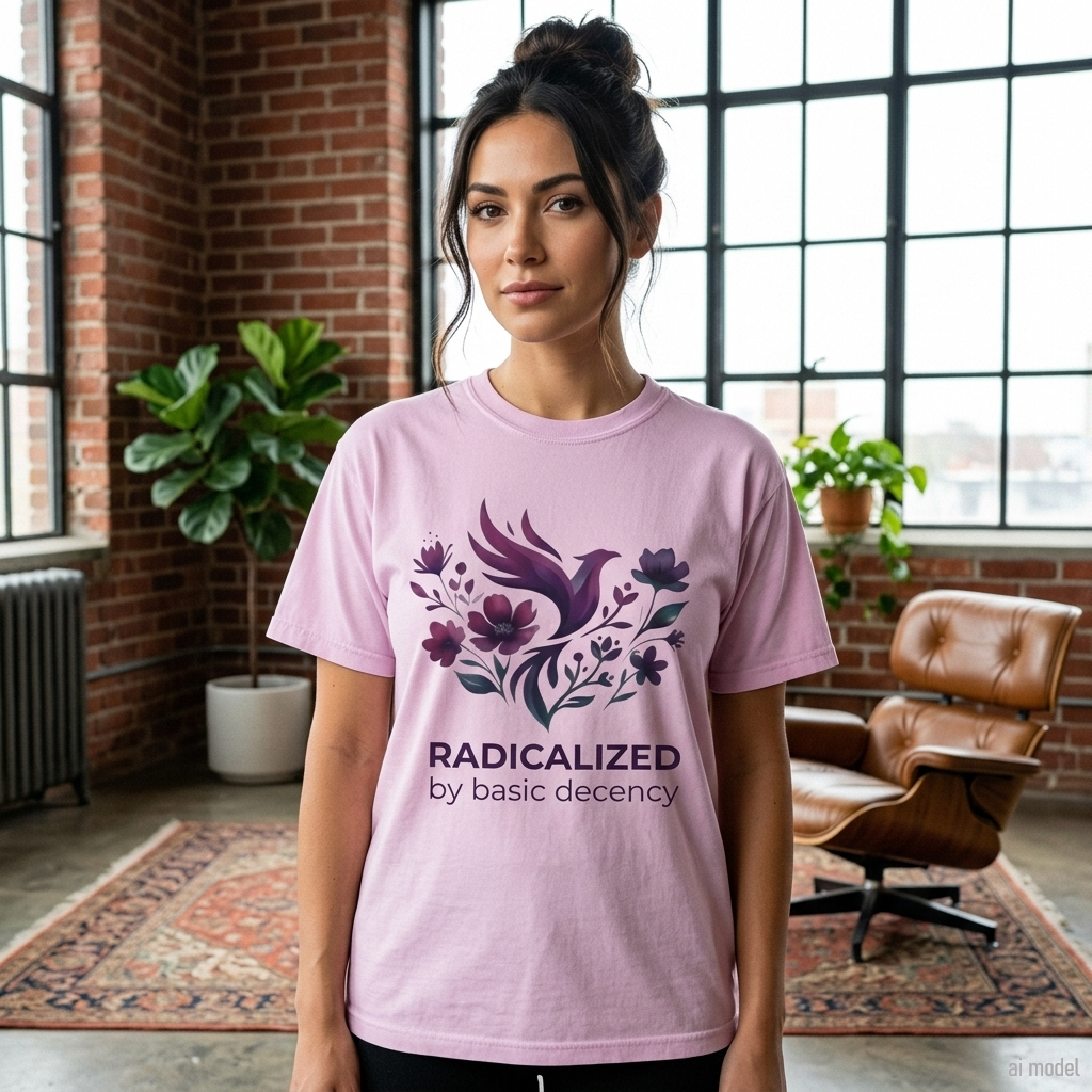 Radicalized by Basic Decency T-shirt | Floral Phoenix Graphic Tee | Activist Gift