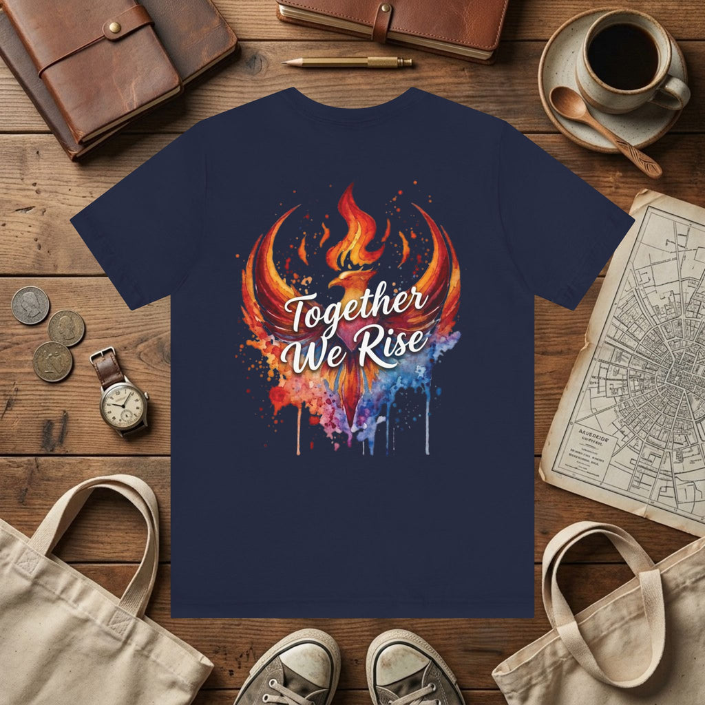 Rebel Inspired Designs Logo T-Shirt | Phoenix Watercolor Chest Print | Together We Rise Graphic Tee