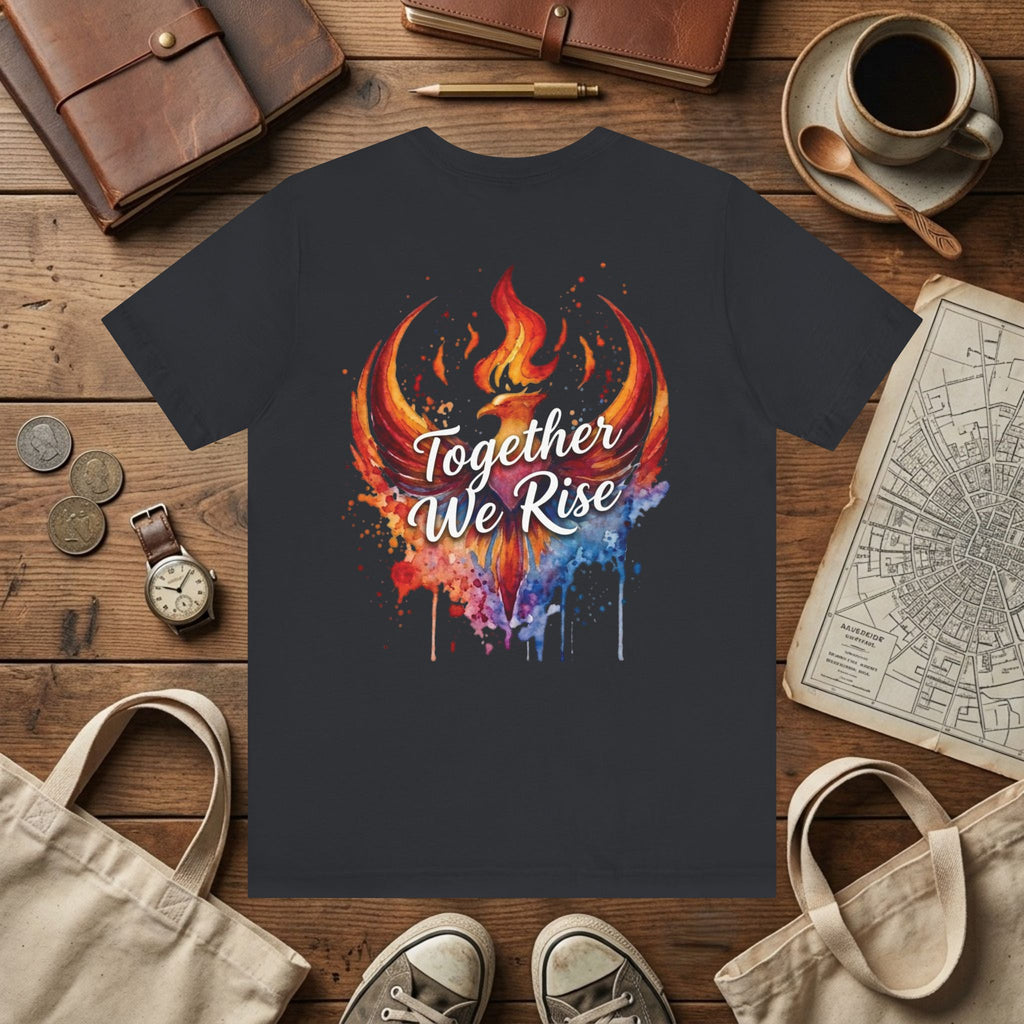 Rebel Inspired Designs Logo T-Shirt | Phoenix Watercolor Chest Print | Together We Rise Graphic Tee