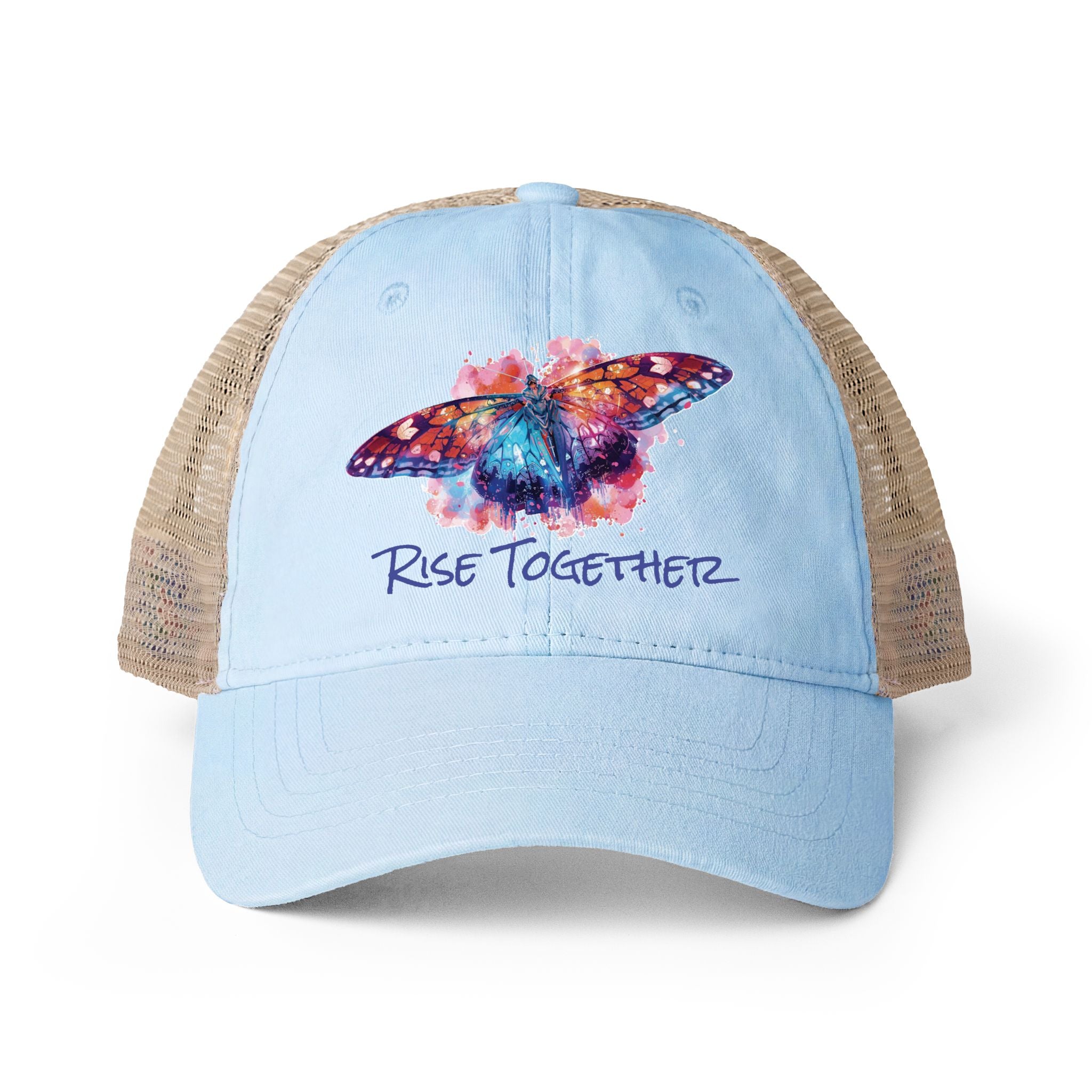 Butterfly Rise Together Mesh-Back Cap | Women's Washed Snap-Back Hat | Inspirational Gift