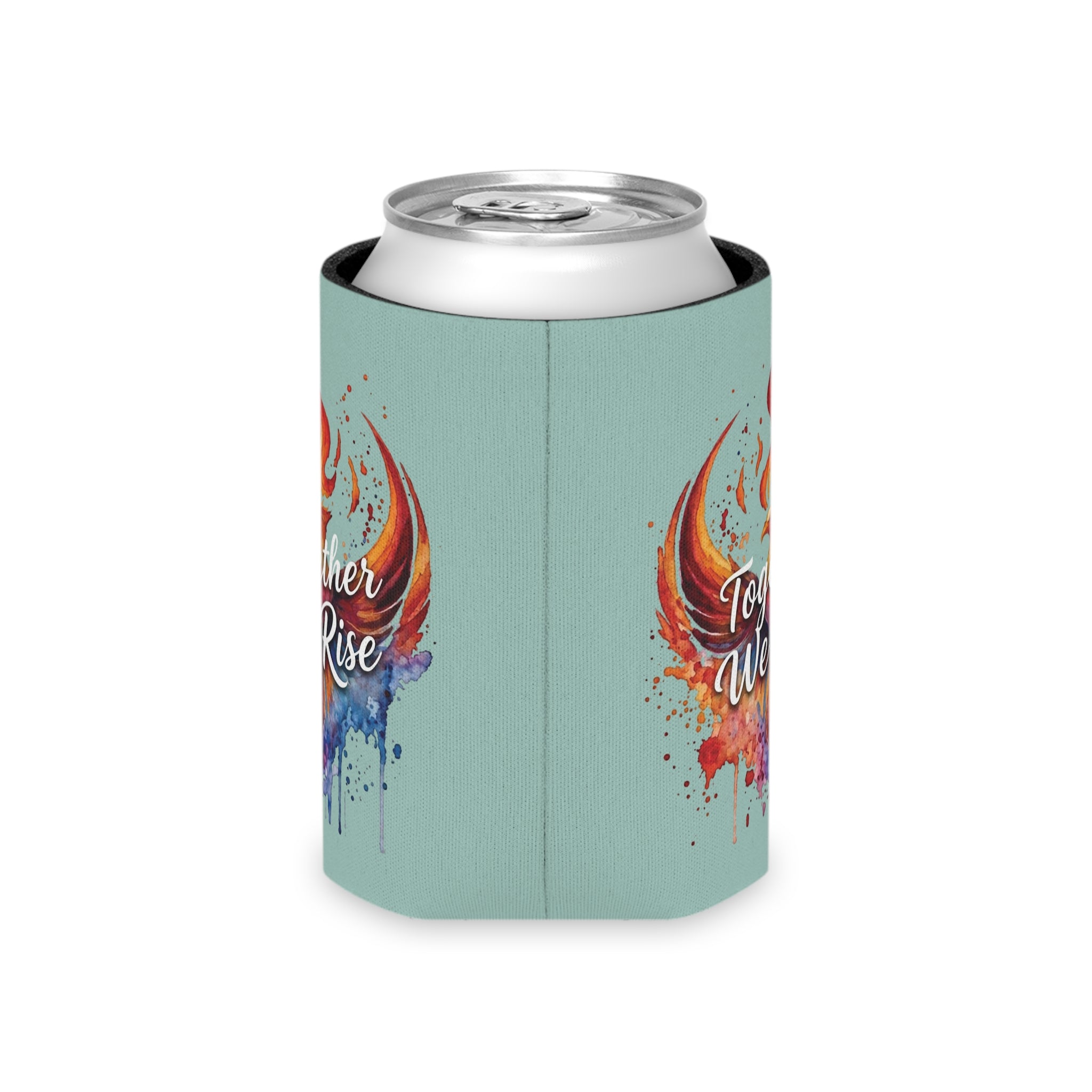 Together We Rise Phoenix Can Cooler | Watercolor Flame Drink Sleeve