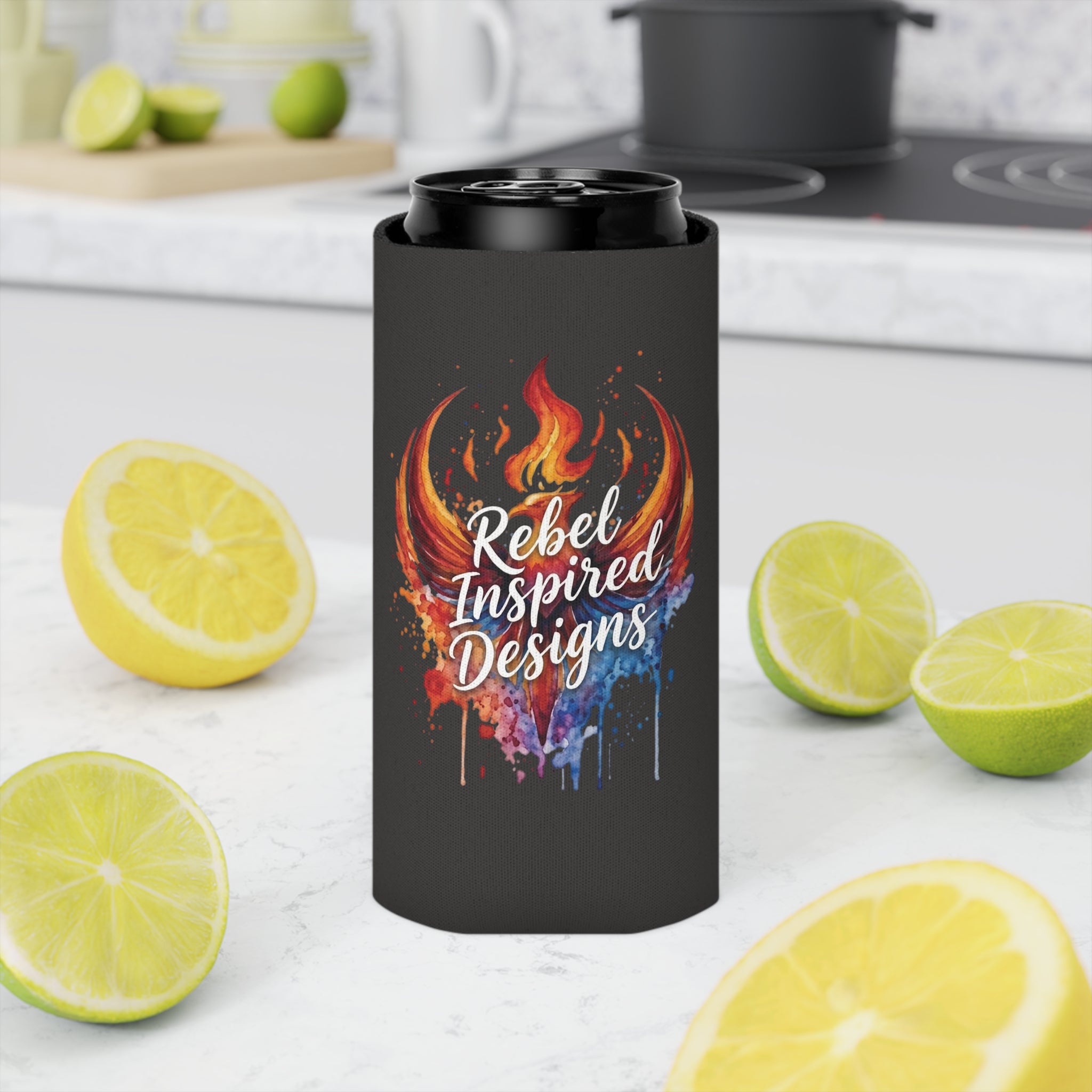 Rebel Inspired Designs Can Cooler | Phoenix Fire Splash Drink Sleeve