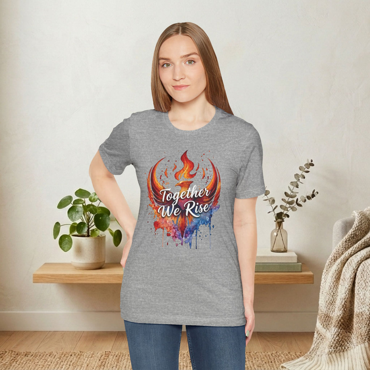 Together We Rise Phoenix Tee | Flame Watercolor Graphic T-Shirt | Activist Tee