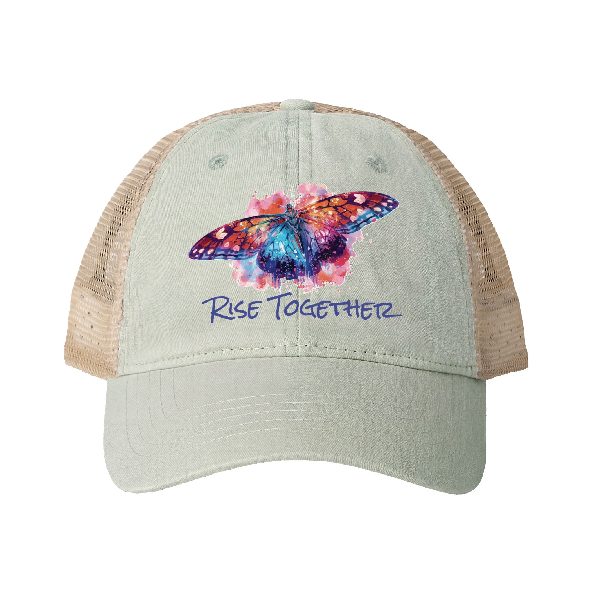 Butterfly Rise Together Mesh-Back Cap | Women's Washed Snap-Back Hat | Inspirational Gift