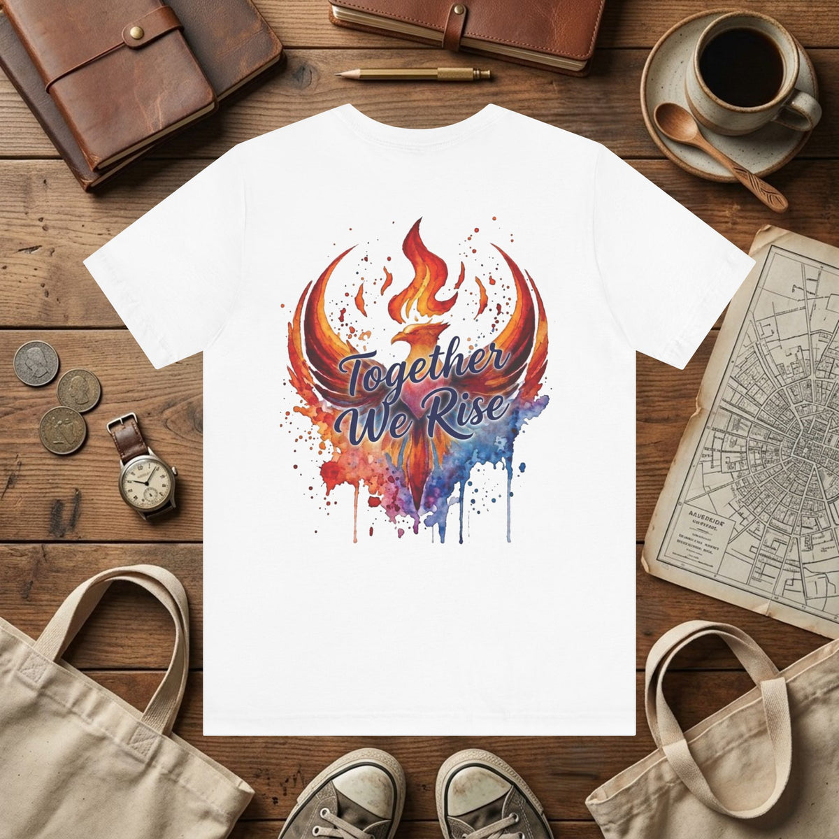 Rebel Inspired Designs Logo T-Shirt | Phoenix Watercolor Chest Print | Together We Rise Graphic Tee