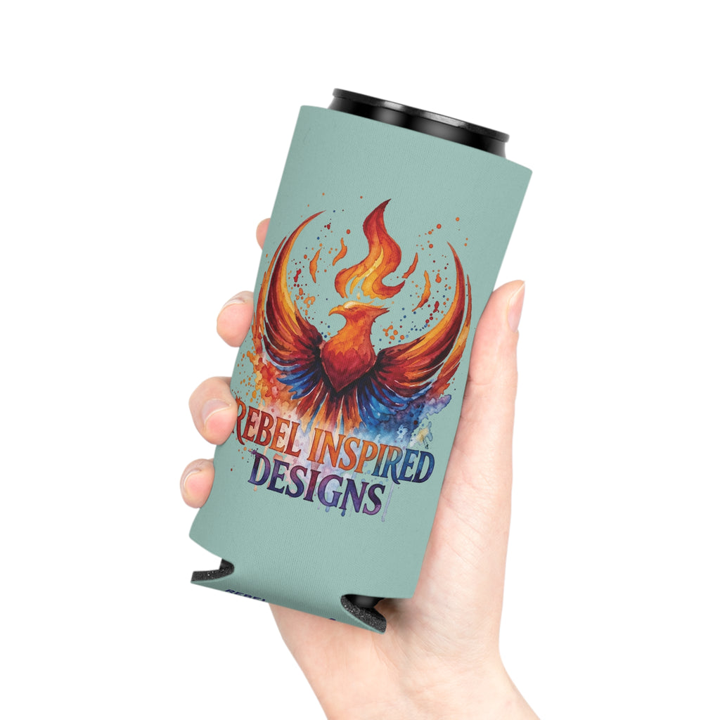 Rebel Inspired Designs Phoenix Can Cooler | Watercolor Flame Drink Sleeve