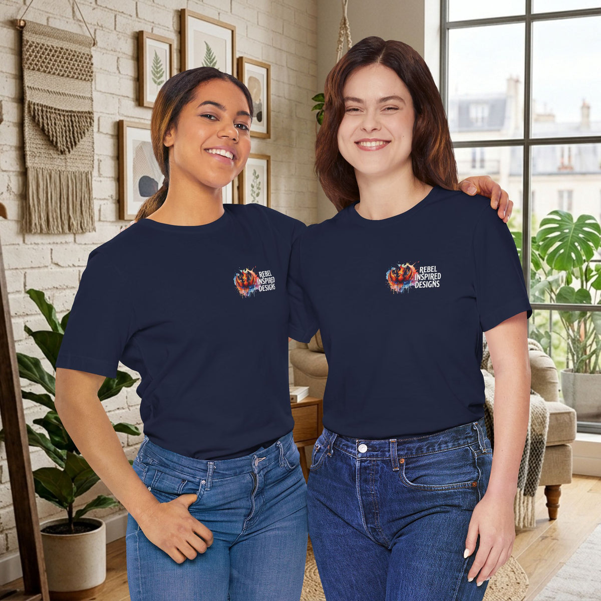 Rebel Inspired Designs Logo T-Shirt | Phoenix Watercolor Chest Print | Together We Rise Graphic Tee