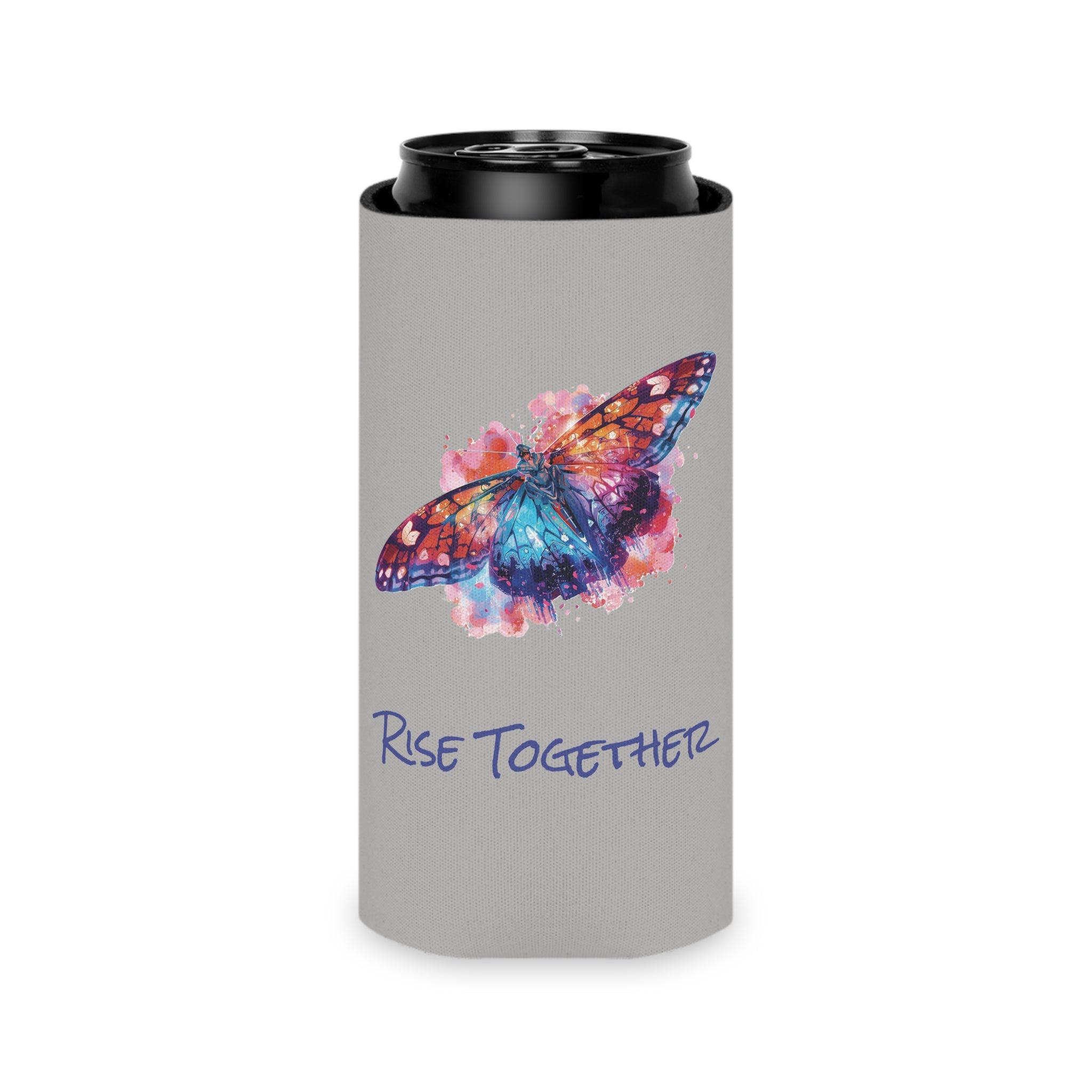 Butterfly Rise Together Can Cooler | Inspirational Watercolor Design | Activist Gift