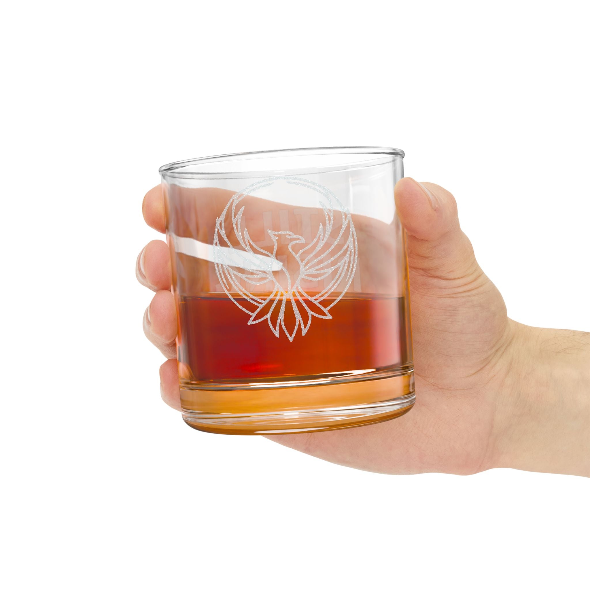 Still Rising Engraved 10.5 oz Rocks Glass | Rising Phoenix Emblem Whiskey Glass