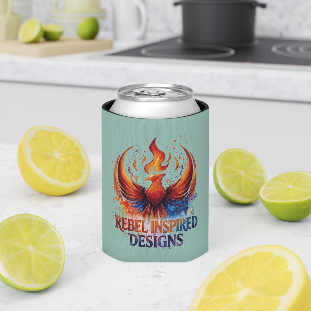 Rebel Inspired Designs Phoenix Can Cooler | Watercolor Flame Drink Sleeve