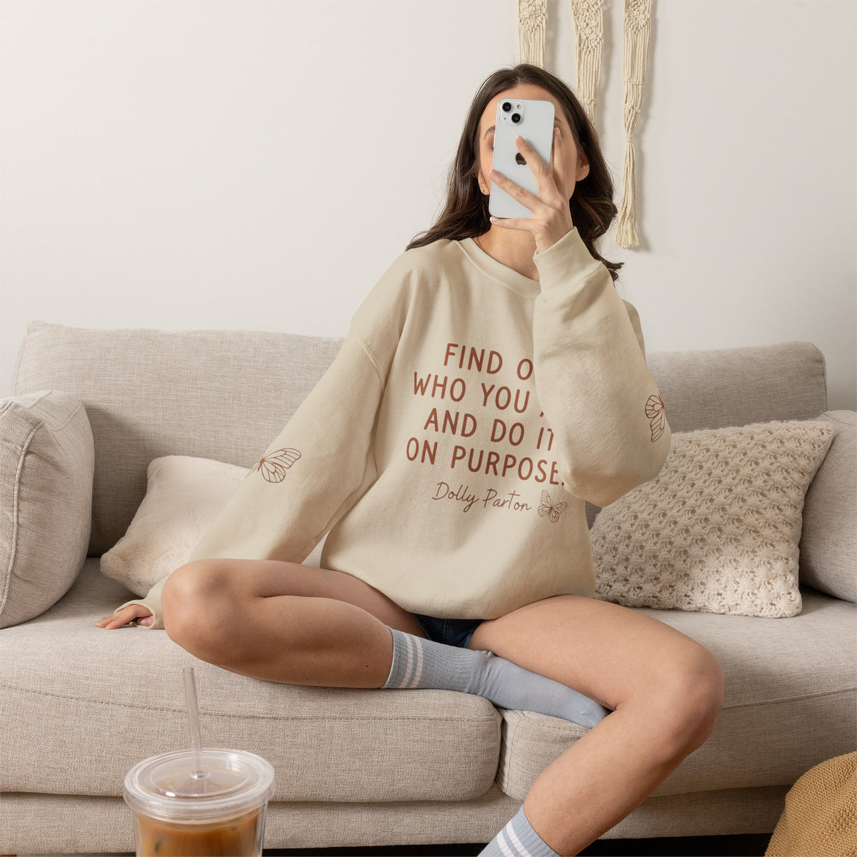 Find Out Who You Are Quote Sweatshirt | Dolly Butterfly Motivational Crewneck