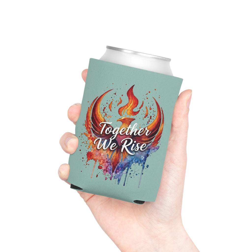Together We Rise Phoenix Can Cooler | Watercolor Flame Drink Sleeve