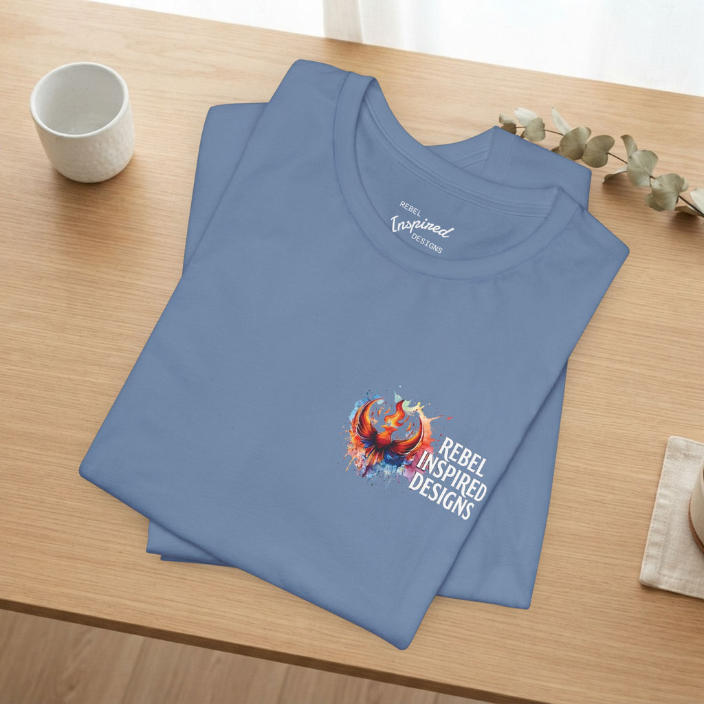 Rebel Inspired Designs Logo T-Shirt | Phoenix Watercolor Chest Print | Together We Rise Graphic Tee