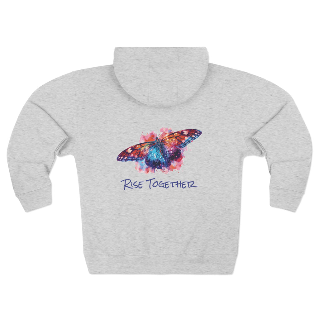 Butterfly Zip Hoodie | "Rise Together" Inspirational Zip-Up Sweatshirt