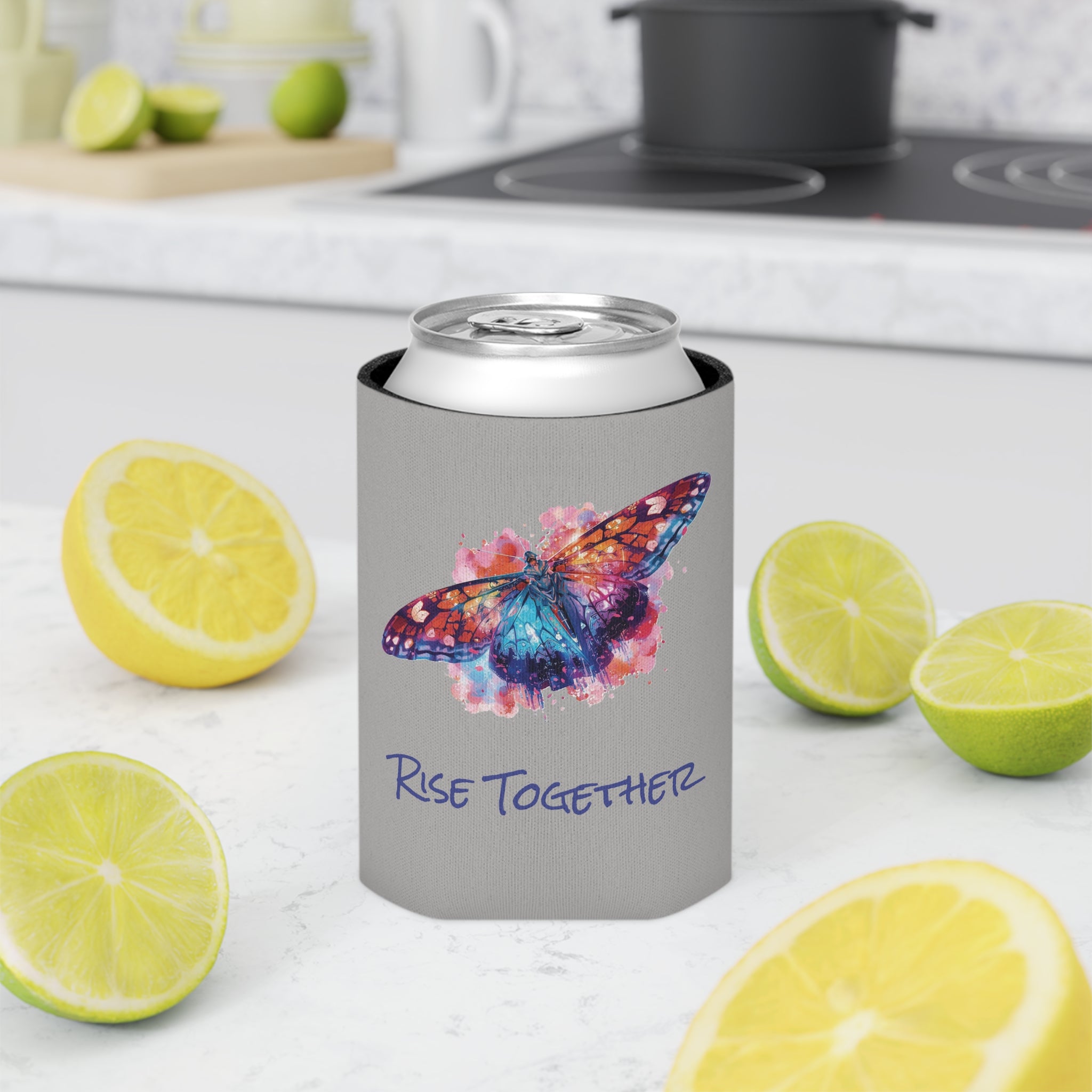 Butterfly Rise Together Can Cooler | Inspirational Watercolor Design | Activist Gift