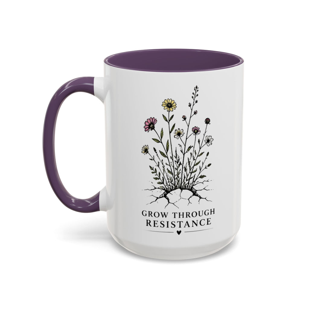 Grow Through Resistance Color Accent Mug | Cozy Woodland Tea Coffee Cup 11 oz, 15 oz