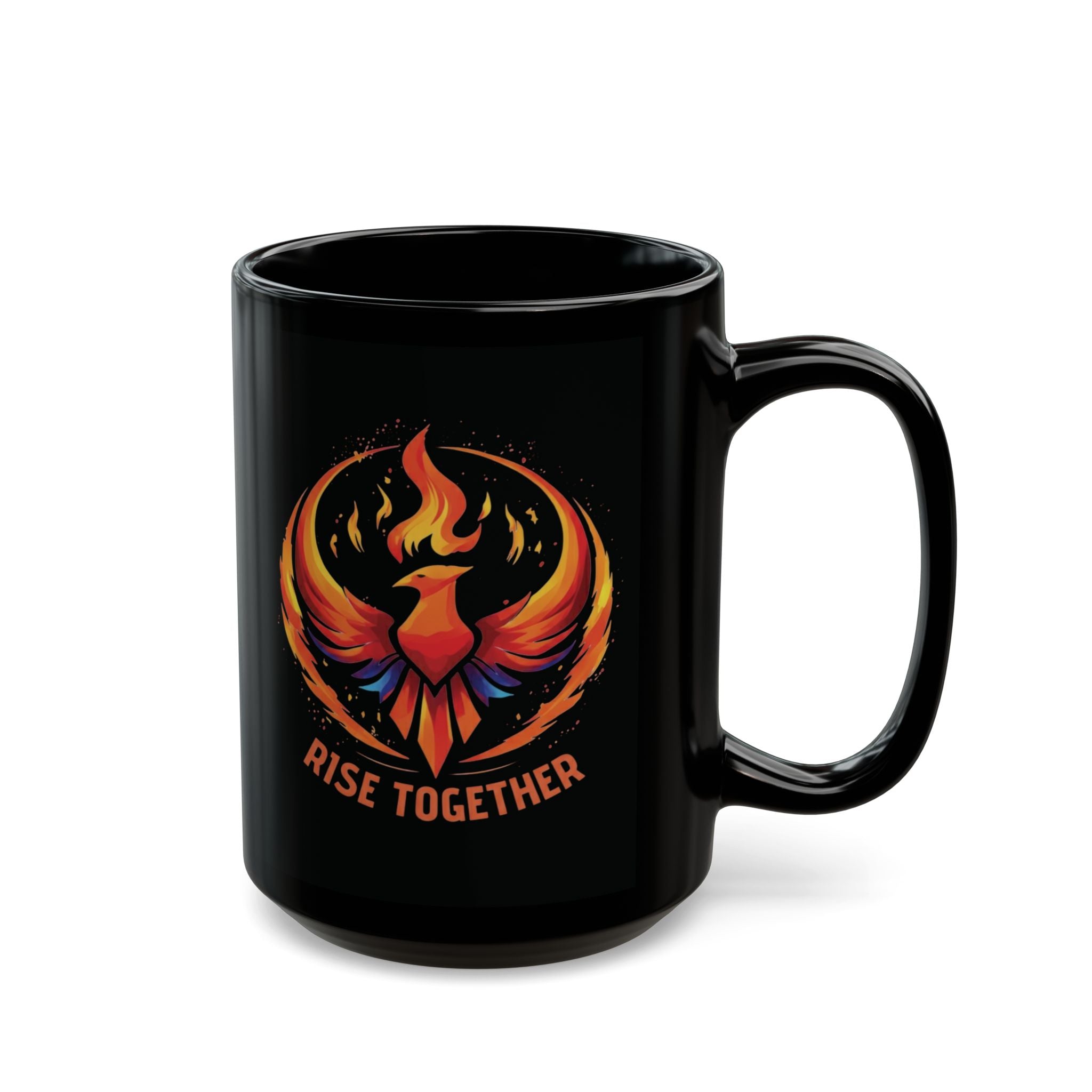 Rise Together Phoenix Mug | Black Ceramic Coffee Cup 11oz, 15oz | Rebel Gift