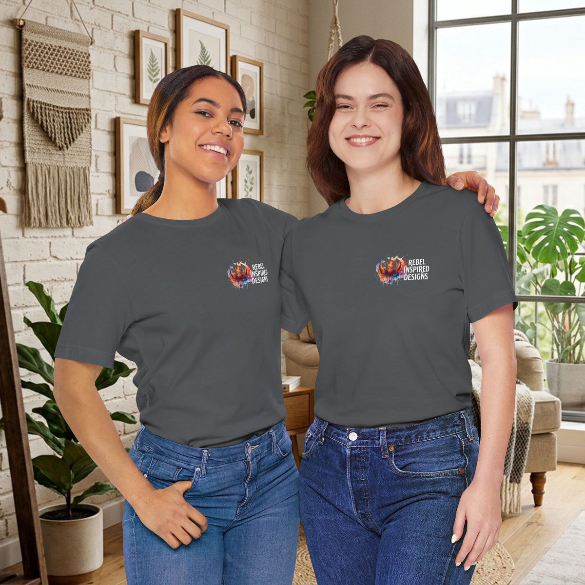 Rebel Inspired Designs Logo T-Shirt | Phoenix Watercolor Chest Print | Together We Rise Graphic Tee