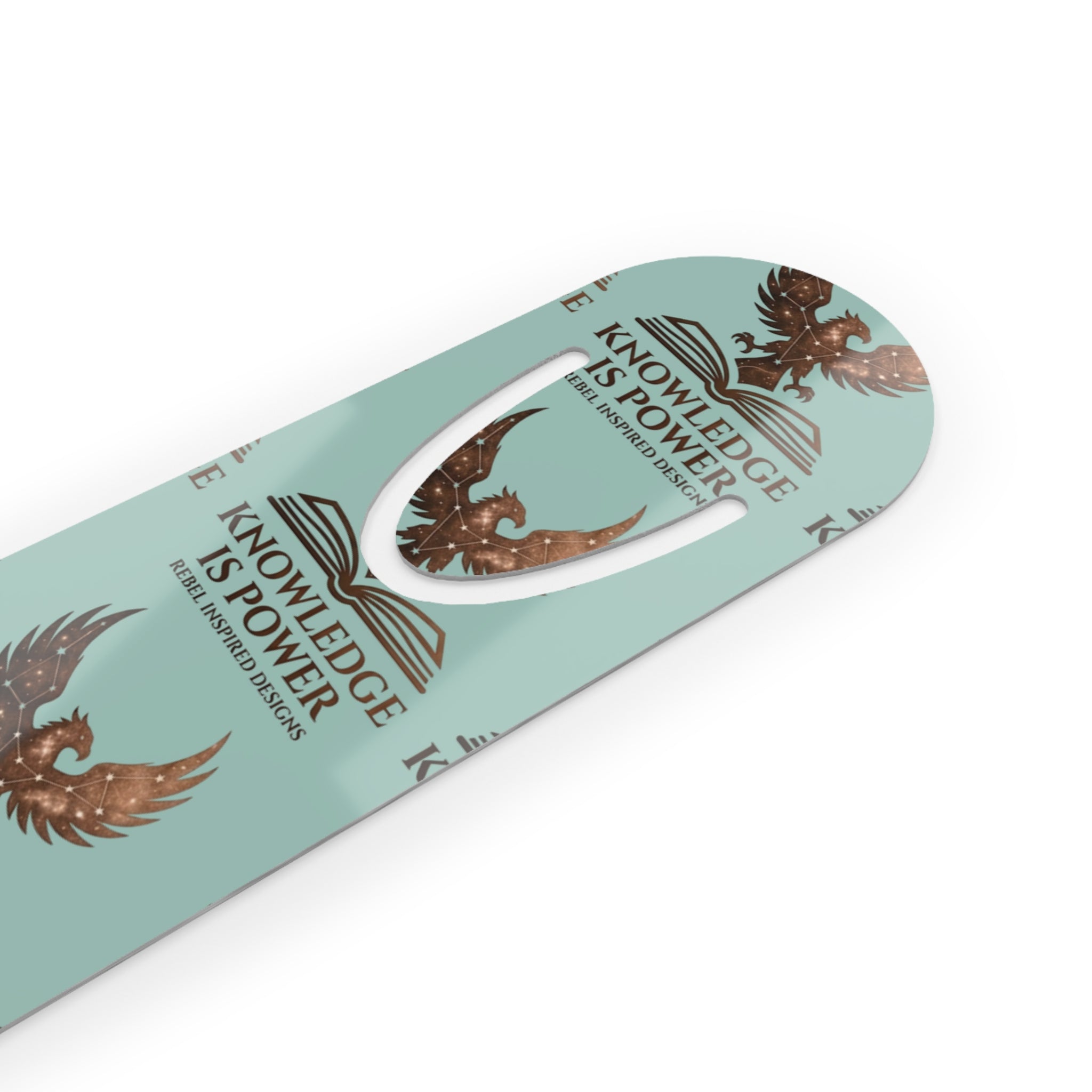 Knowledge is Power Metal Bookmark | Bronze Phoenix Rebel Inspired Logo Bookmark