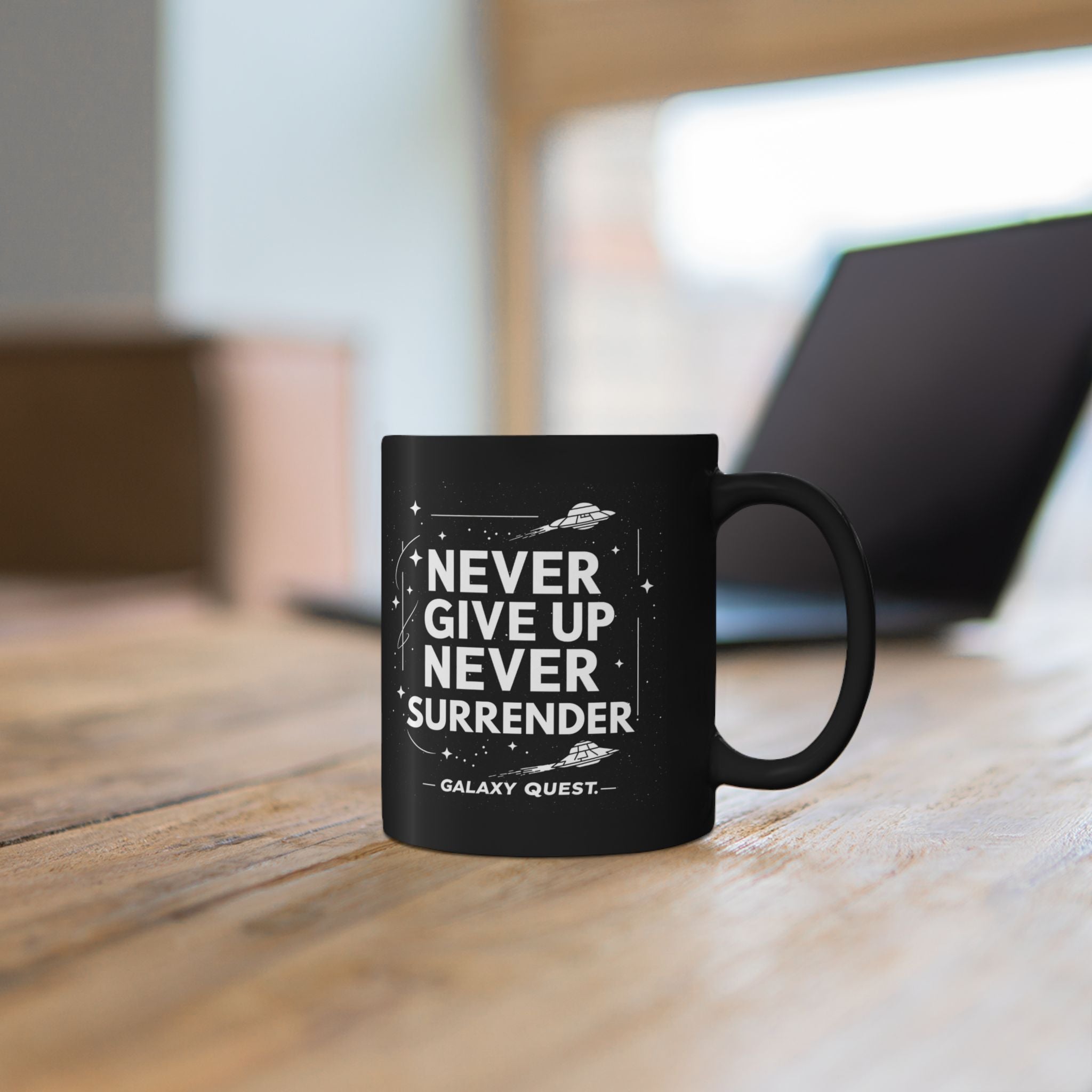 Never Give Up Never Surrender Coffee Cup | Sci-Fi Inspired Mug | Geek Gift
