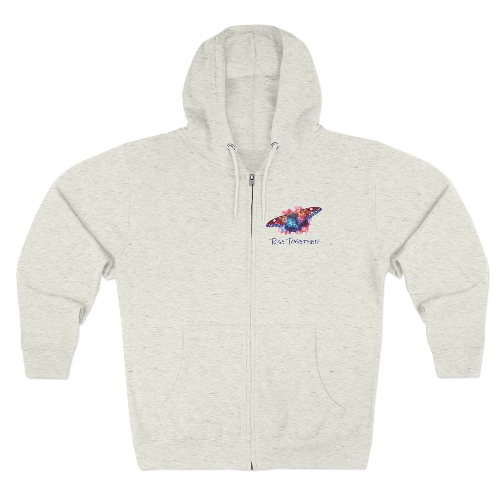Butterfly Zip Hoodie | "Rise Together" Inspirational Zip-Up Sweatshirt