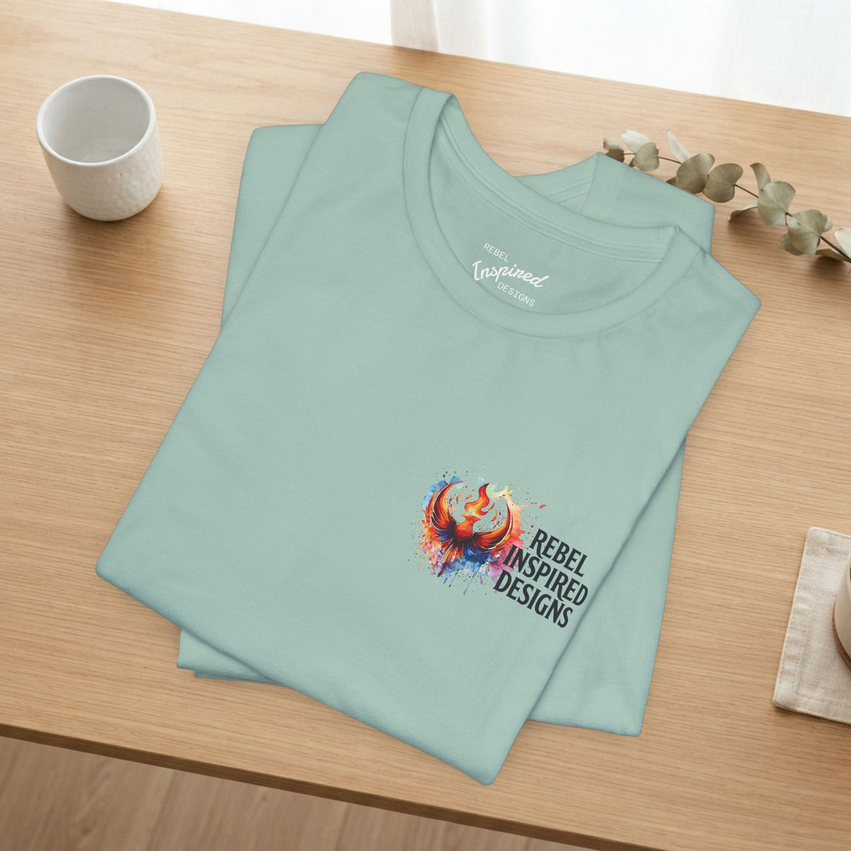 Rebel Inspired Designs Logo T-Shirt | Phoenix Watercolor Chest Print | Together We Rise Graphic Tee