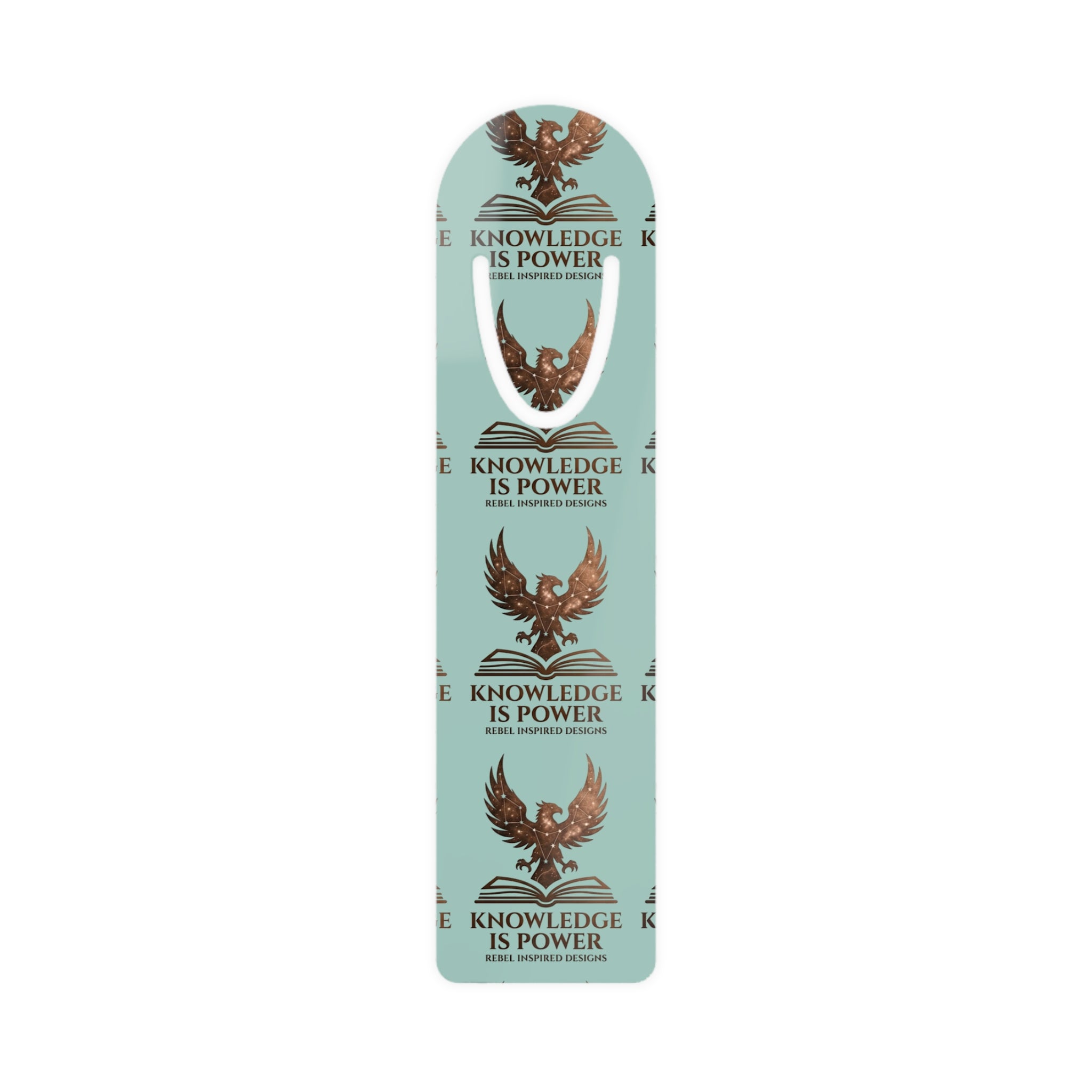 Knowledge is Power Metal Bookmark | Bronze Phoenix Rebel Inspired Logo Bookmark