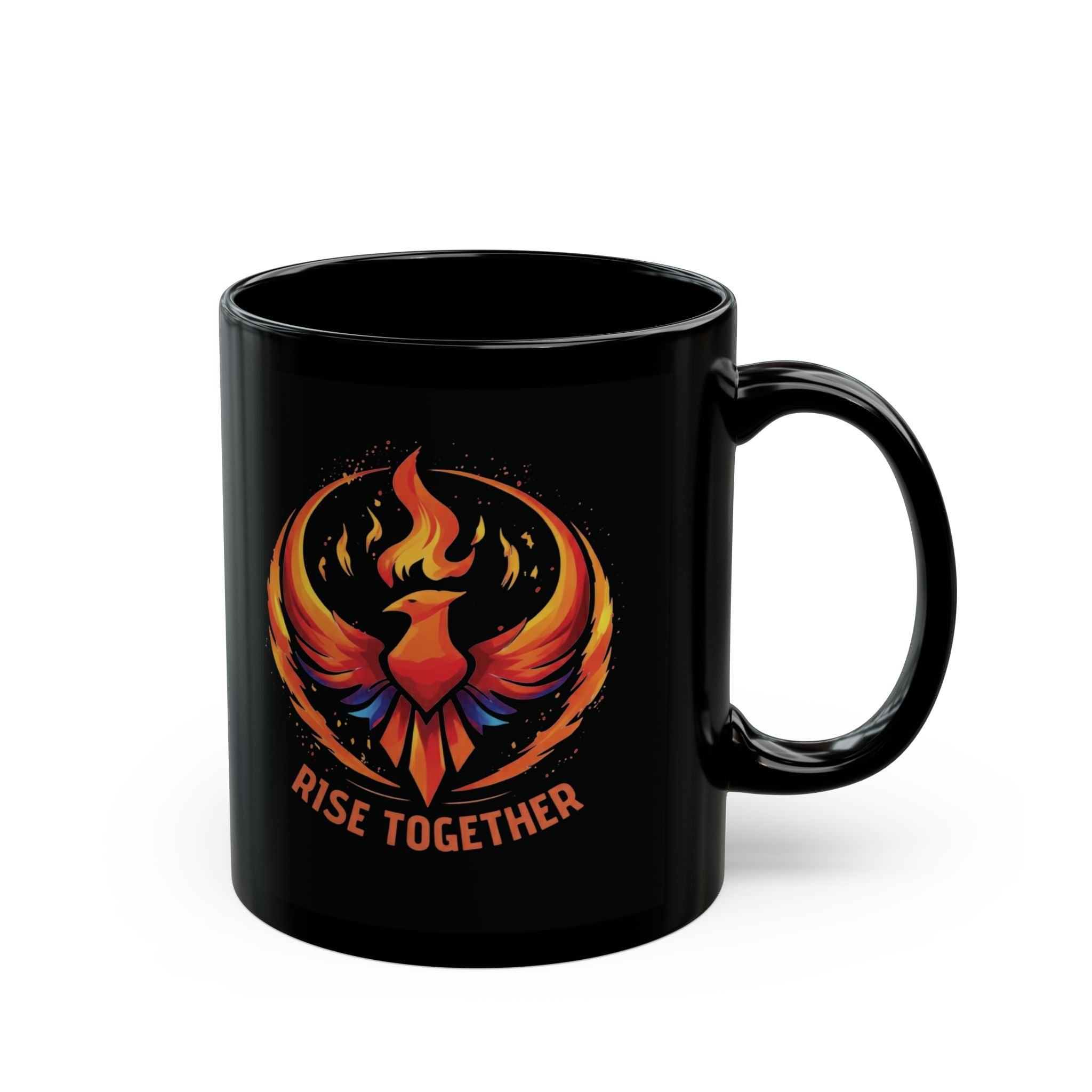Rise Together Phoenix Mug | Black Ceramic Coffee Cup 11oz, 15oz | Rebel Gift