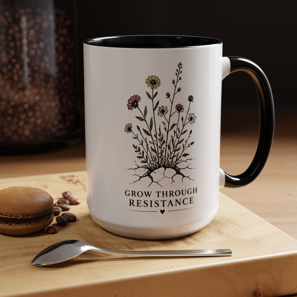 Grow Through Resistance Color Accent Mug | Cozy Woodland Tea Coffee Cup 11 oz, 15 oz