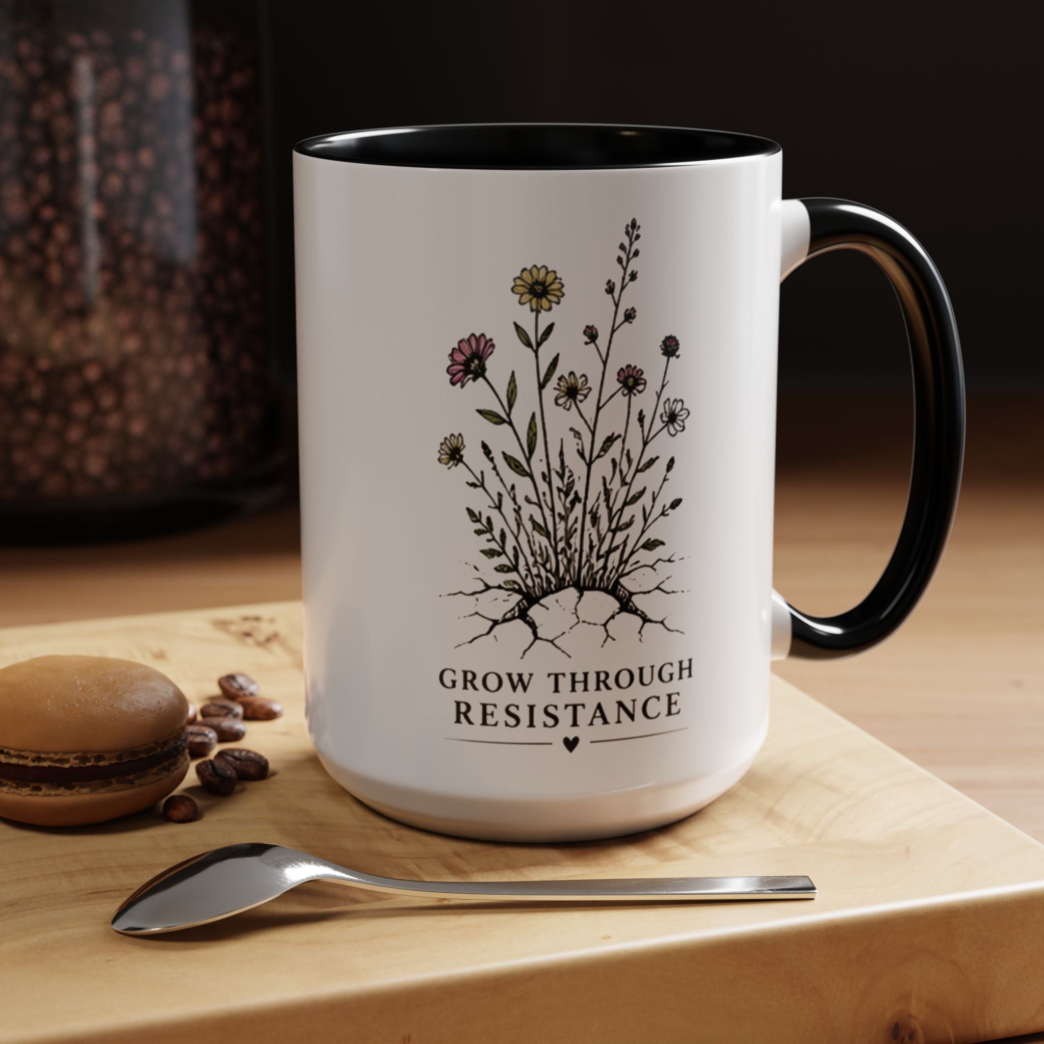Grow Through Resistance Color Accent Mug | Cozy Woodland Tea Coffee Cup 11 oz, 15 oz