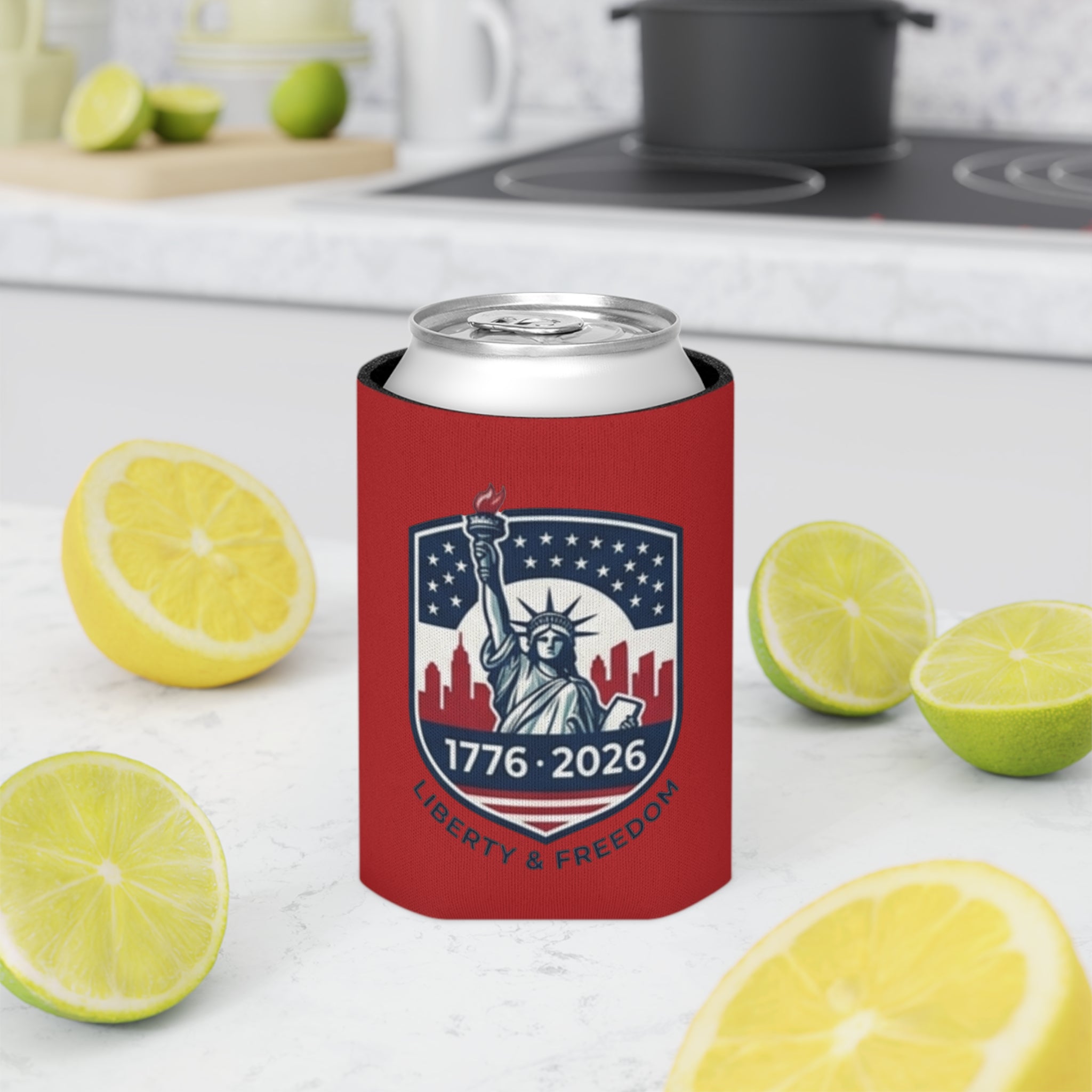 Statue of Liberty 1776-2026 Can Cooler | Patriotic Beer Sleeve | Liberty & Freedom Drink Holder