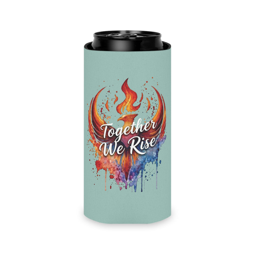 Together We Rise Phoenix Can Cooler | Watercolor Flame Drink Sleeve