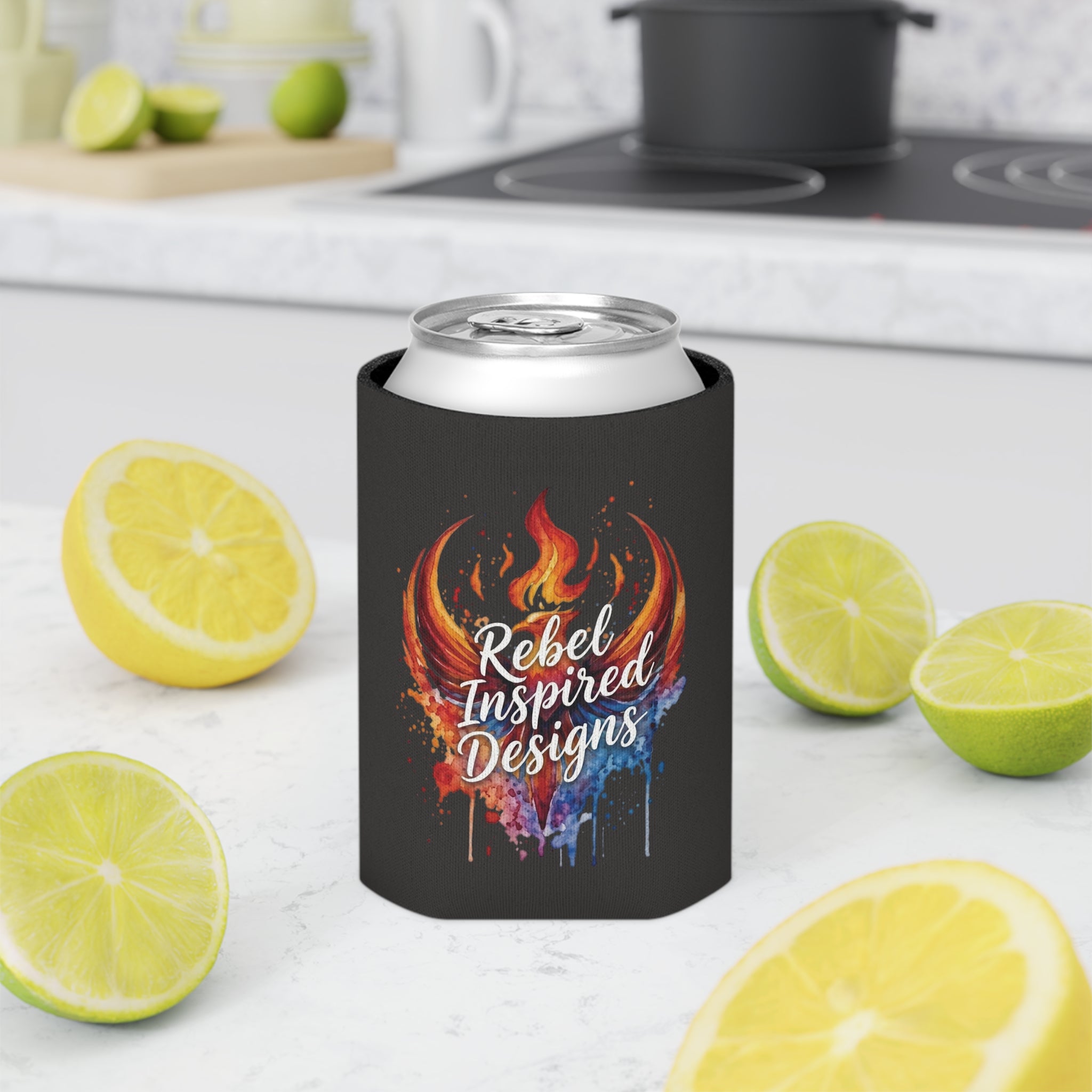 Rebel Inspired Designs Can Cooler | Phoenix Fire Splash Drink Sleeve