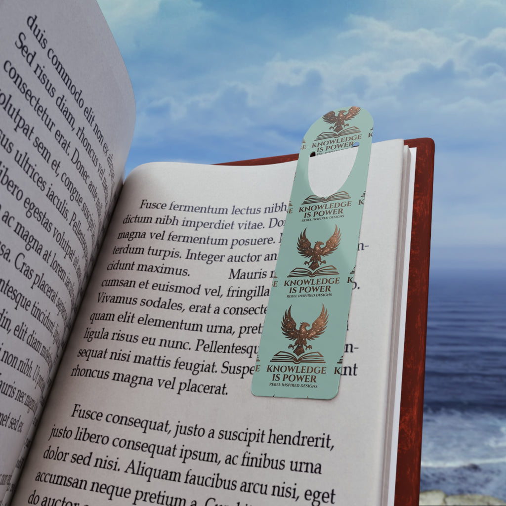 Knowledge is Power Metal Bookmark | Bronze Phoenix Rebel Inspired Logo Bookmark
