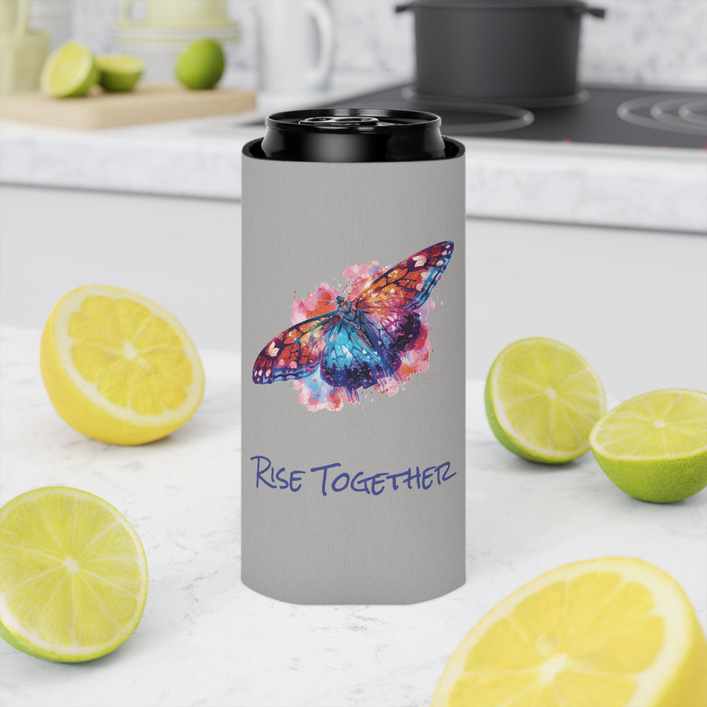 Butterfly Rise Together Can Cooler | Inspirational Watercolor Design | Activist Gift