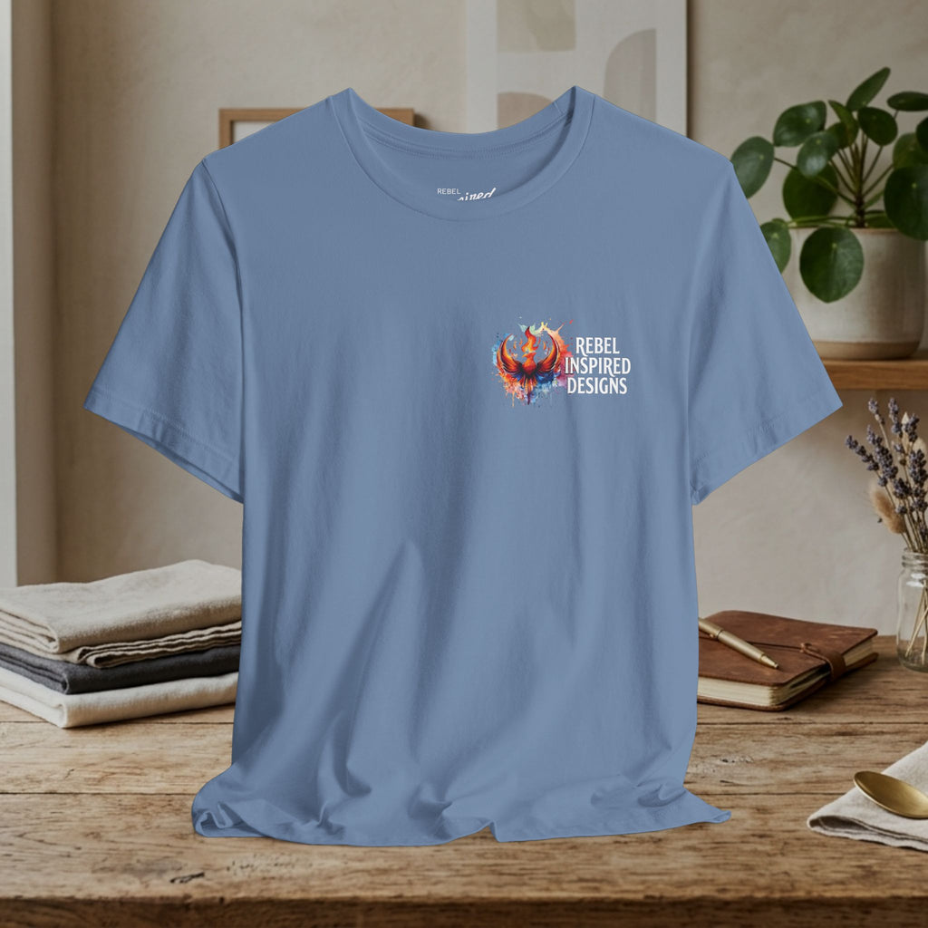 Rebel Inspired Designs Logo T-Shirt | Phoenix Watercolor Chest Print | Together We Rise Graphic Tee