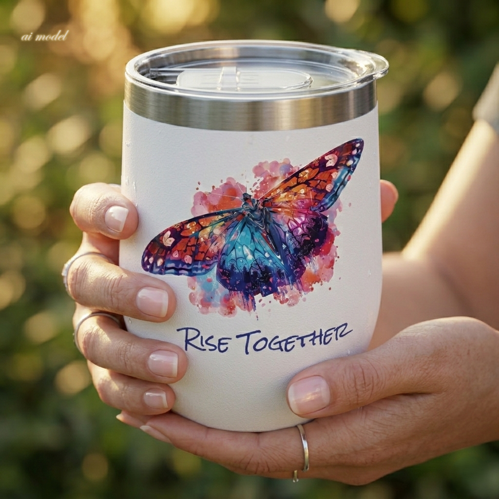 Butterfly Rise Together Wine Tumbler | Inspirational Insulated Tumbler 12oz | Activist Gift