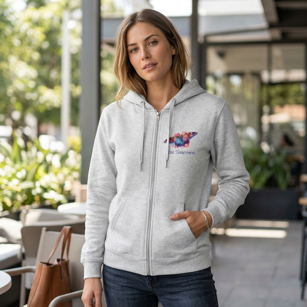 Butterfly Zip Hoodie | "Rise Together" Inspirational Zip-Up Sweatshirt