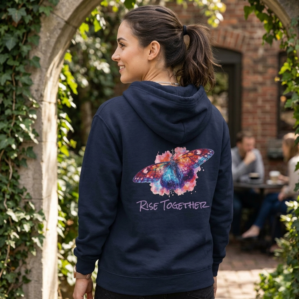 Butterfly Zip Hoodie | "Rise Together" Inspirational Zip-Up Sweatshirt