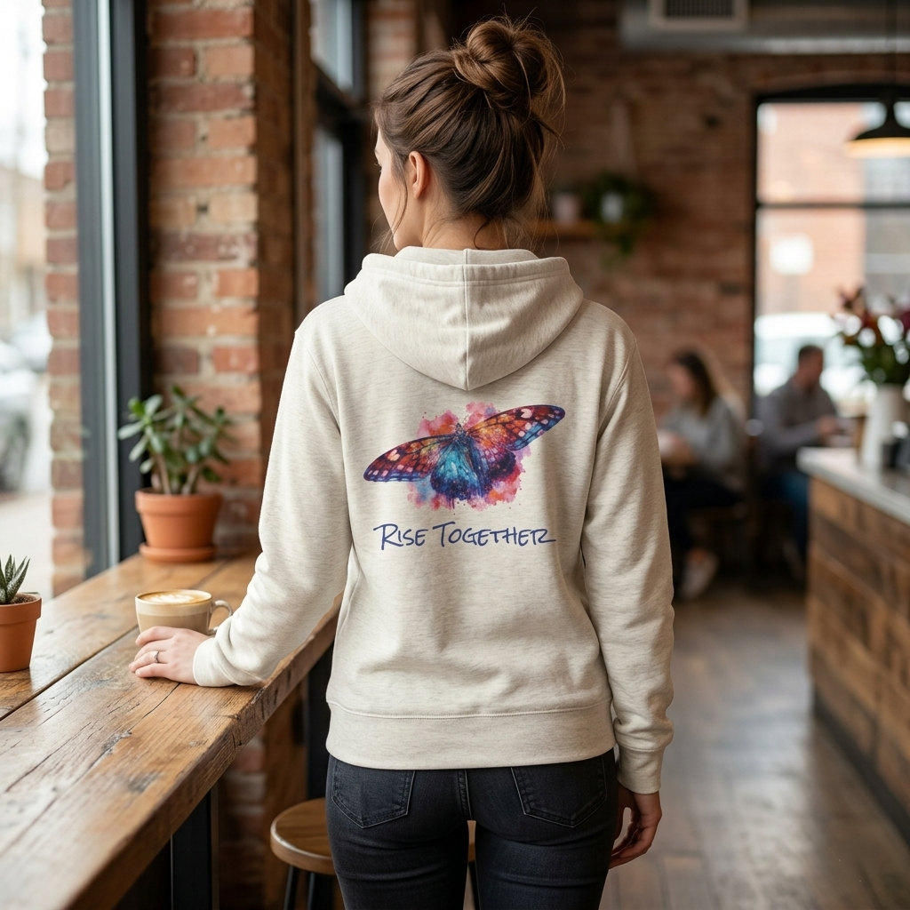 Butterfly Zip Hoodie | "Rise Together" Inspirational Zip-Up Sweatshirt