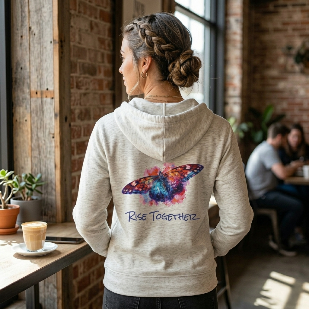 Butterfly Zip Hoodie | "Rise Together" Inspirational Zip-Up Sweatshirt